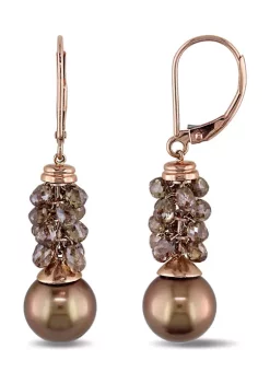 Best reviews of ✨ 10-11mm Brown Tahitian Cultured Pearl and 5 3/4 CT TW Brown Diamond Briolette Drop Leverback Earrings in 14k Rose Gold by Belk & Co. 😀 -DealsBelk & Co. Store Belk 28472