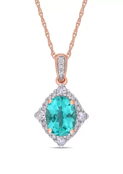 Deals 🧨 1.25 ct. t.w. Apatite, 1/5 ct. t.w. Sapphire, and 1/10 ct. t.w. Diamond Halo Drop Pendant with Chain in 10K Rose Gold by Belk & Co. 🎁