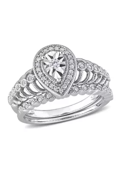 Top 10 😉 1/3 CT TW Teardrop Diamond Halo Bridal Ring Set in Sterling Silver by Belk & Co. 🛒