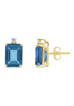 Promo 💯 14K Gold 8x6 Emerald Cut London Blue Topaz Diamond Accent Earrings by Belk & Co. 🎉 -DealsBelk & Co. Store Belk 28511