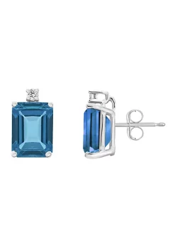 Promo 💯 14K Gold 8x6 Emerald Cut London Blue Topaz Diamond Accent Earrings by Belk & Co. 🎉 -DealsBelk & Co. Store Belk 28512