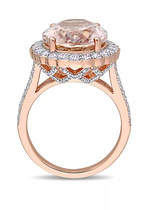 Discount ๐ Oval Morganite and 1 1/4 ct. t.w. Diamond Halo Ring in 14K Rose Gold by Belk & Co. ๐ 3 Discount ๐ Oval Morganite and 1 1/4 ct. t.w. Diamond Halo Ring in 14K Rose Gold by Belk & Co. ๐ - Image 3