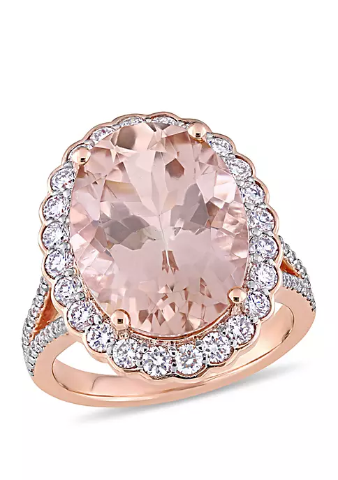 Discount ๐ Oval Morganite and 1 1/4 ct. t.w. Diamond Halo Ring in 14K Rose Gold by Belk & Co. ๐ 4 Discount ๐ Oval Morganite and 1 1/4 ct. t.w. Diamond Halo Ring in 14K Rose Gold by Belk & Co. ๐ - Image 4