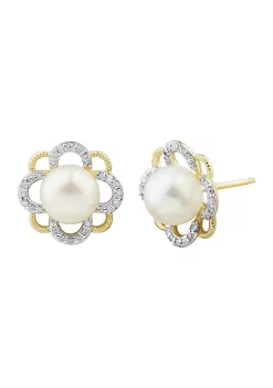 Best deal ๐ 1/6 ct. t.w. Diamond and Pearl Earrings in 10K Yellow Gold by Belk & Co. ๐