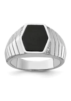 Hot Sale 😉 Men's Sterling Silver Rhodium-Plated Cubic Zirconia and Onyx Ring by Belk & Co. 🔔 -DealsBelk & Co. Store Belk 28652