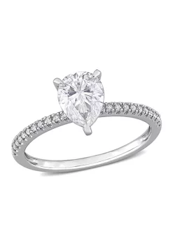 Hot Sale 🧨 1.25 ct. t.w. Created Moissanite and 1/10 ct. t.w. Diamond Engagement Ring in 14k White Gold by Belk & Co. 🌟