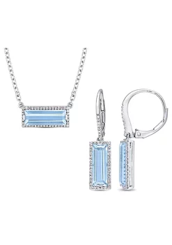 Buy 😀 2-Piece Set of 9.55 ct. t.g.w. Sky Blue Topaz and White Sapphire Halo Earrings and Necklace in Sterling Silver by Belk & Co. 👏