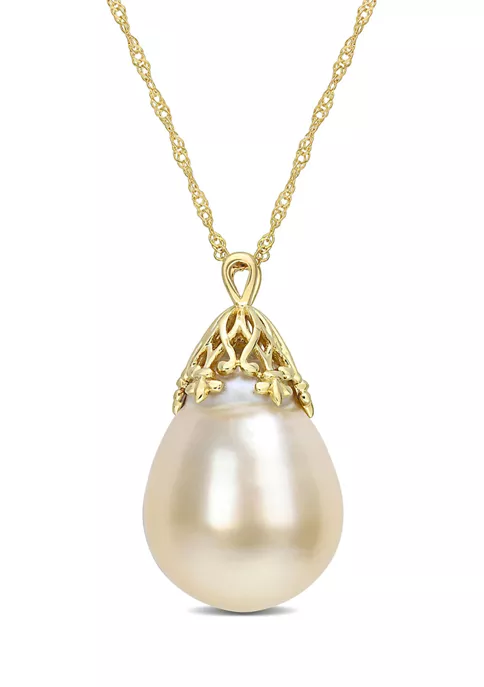 Best deal ๐ 9-10MM South Sea Cultured Pearl Drop Necklace in 14k Yellow Gold by Belk & Co. ๐ 1 Best deal ๐ 9-10MM South Sea Cultured Pearl Drop Necklace in 14k Yellow Gold by Belk & Co. ๐