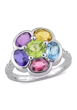 Cheap ❤️ 3 3/8 CT TGW Multi-Gem Diamond Accent Floral Ring in Sterling Silver by Belk & Co. 💯 -DealsBelk & Co. Store Belk 28757