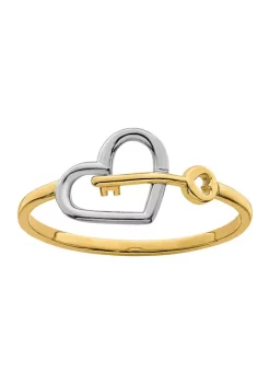 Best Pirce 💯 Rhodium-Plated Heart and Key Ring in 14K Yellow Gold by Belk & Co. ⌛