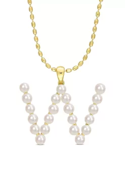 Brand new ✨ 3.5-4mm Freshwater Cultured Pearl "W" Initial Pendant with Chain in Yellow Plated Sterling Silver by Belk & Co. ✨
