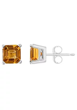 Brand new ๐ฏ Sterling Silver 6mm Asscher Citrine Stud Earrings by Belk & Co. ๐งจ