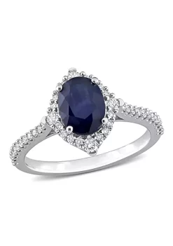 Best reviews of 😉 1.6 ct. t.g.w. Blue Sapphire and 1/3 ct. t.w. Diamond Halo Engagement Ring in 14K White Gold by Belk & Co. ⌛