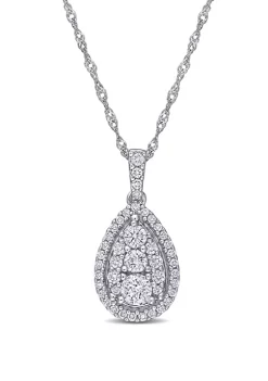 Budget ๐ 1/2 ct. t.w. Diamond Composite Pear Shape Halo Necklace in 10K White Gold by Belk & Co. ๐