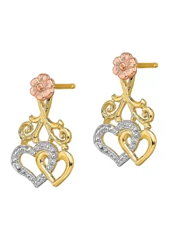 Wholesale 🤩 14K Two-Tone with White Rhodium Hearts and Flower Post Earrings by Belk & Co. 👏 -DealsBelk & Co. Store Belk 28953