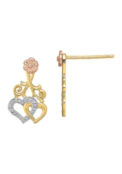 Wholesale 🤩 14K Two-Tone with White Rhodium Hearts and Flower Post Earrings by Belk & Co. 👏 -DealsBelk & Co. Store Belk 28955