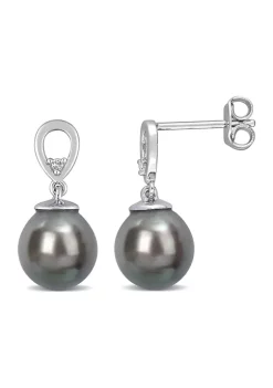 Top 10 🧨 8-9mm Black Tahitian Cultured Pearl and White Topaz Drop Earrings in Sterling Silver by Belk & Co. 💯 -DealsBelk & Co. Store Belk 28963