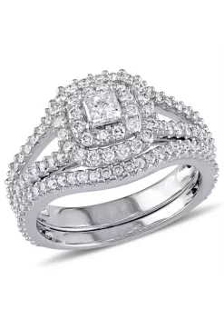 Best Pirce ❤️ 1.2 ct. t.w. Diamond Princess Cut Double Halo Split Shank Bridal Set in 14k White Gold by Belk & Co. 💯