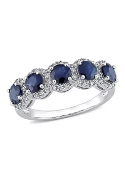 Outlet 👍 1.75 ct. t.g.w. Blue Sapphire and 1/5 ct. t.w. Diamond Semi-Eternity Ring in 14K White Gold by Belk & Co. 👏