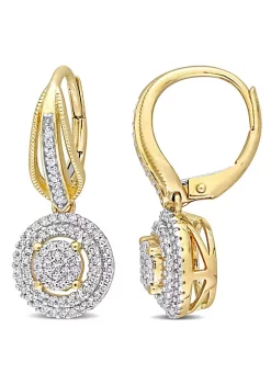 New 🎁 1/2 ct. t.w. Diamond Double Halo Round Cluster Drop Leverback Earrings in 10K Yellow Gold by Belk & Co. 😍