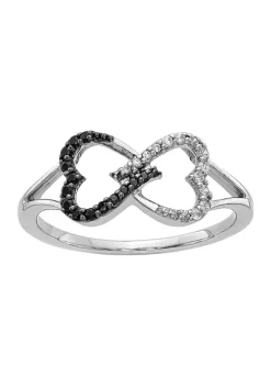 Cheapest ❤️ 1/6 ct. t.w. Black and White Diamond Infinity Heart Ring in 14K White Gold by Belk & Co. ⭐