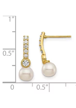 Best Pirce 😀 14K Yellow Gold 6mm White Semi-round Freshwater Cultured Pearl Cubic Zirconia Post Drop Earrings by Belk & Co. ✨ -DealsBelk & Co. Store Belk 29054