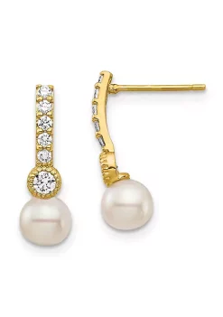 Best Pirce 😀 14K Yellow Gold 6mm White Semi-round Freshwater Cultured Pearl Cubic Zirconia Post Drop Earrings by Belk & Co. ✨ -DealsBelk & Co. Store Belk 29056
