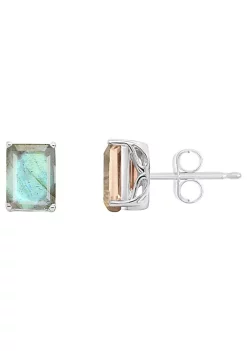 Flash Sale 🎁 Sterling Silver 8x6mm Emerald Cut Labradorite Stud Earrings by Belk & Co. 🔥 -DealsBelk & Co. Store Belk 29089