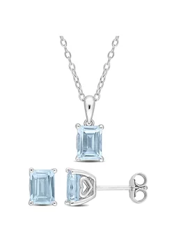 Cheap 😀 2-Piece Set of 3.7 ct. t.g.w. Sky Blue Topaz Solitaire Earrings and Pendant with Chain in Sterling Silver by Belk & Co. 🤩