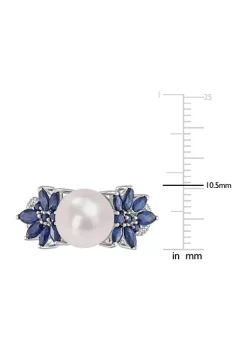 Cheap ❤️ 9-9.5mm Cultured Freshwater Pearl and 3/8 CT TGW Sapphire and 1/8 CT TW Diamond Flower Ring in 14k White Gold by Belk & Co. 😉 -DealsBelk & Co. Store Belk 29134
