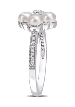Flash Sale 🔥 4-4.5MM Cultured Freshwater Pearl and 1/6 CT TW Diamond Cluster Ring in 14k White Gold by Belk & Co. 🌟 -DealsBelk & Co. Store Belk 29143