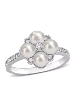 Flash Sale 🔥 4-4.5MM Cultured Freshwater Pearl and 1/6 CT TW Diamond Cluster Ring in 14k White Gold by Belk & Co. 🌟 -DealsBelk & Co. Store Belk 29147