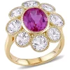 New ✔️ 8.6 ct. t.w. Created Pink and White Sapphire Floral Ring in 10K Yellow Gold by Belk & Co. 🎁