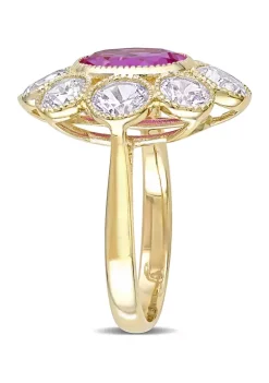 New ✔️ 8.6 ct. t.w. Created Pink and White Sapphire Floral Ring in 10K Yellow Gold by Belk & Co. 🎁 -DealsBelk & Co. Store Belk 29149