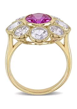New ✔️ 8.6 ct. t.w. Created Pink and White Sapphire Floral Ring in 10K Yellow Gold by Belk & Co. 🎁 -DealsBelk & Co. Store Belk 29150