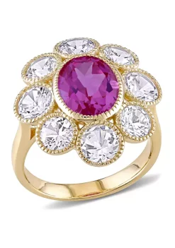 New ✔️ 8.6 ct. t.w. Created Pink and White Sapphire Floral Ring in 10K Yellow Gold by Belk & Co. 🎁 -DealsBelk & Co. Store Belk 29153