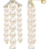 Coupon 🛒 Freshwater Cultured Pearl and 1/4 CT TGW White Topaz Chandelier Earrings in Yellow Gold Plated Sterling Silver by Belk & Co. ✔️