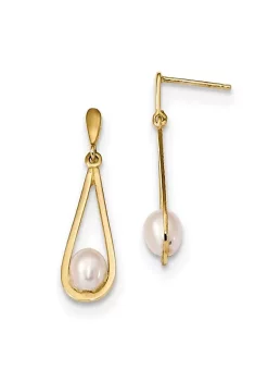 Wholesale 🧨 14K Yellow Gold 5-6mm White Rice Freshwater Cultured Pearl Dangle Post Earrings by Belk & Co. 🧨