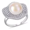 Outlet 👏 11 - 11.5 MM Cultured Freshwater Pearl and 1 3/8 CT TGW Cubic Zirconia Wavy Clustered Halo Ring in Sterling Silver by Belk & Co. 😀