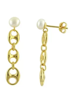Flash Sale 🔔 Freshwater Pearl Button Drop Earrings in Sterling Silver by Belk & Co. 👏