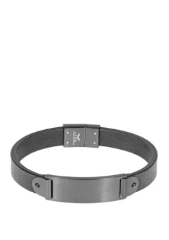 Budget 🧨 Stainless Steel and Black Leather Bracelet with BIP and Magnetic Lock by Belk & Co. 👏