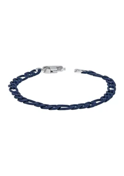 Wholesale ⭐ Stainless Steel 6 Millimeter Figaro Chain Bracelet with Blue Acrylic, 8.5 Inch by Belk & Co. 🎉