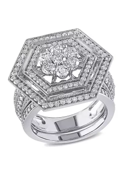 Brand new 🌟 2 CT TW Double Halo Geometric Diamond Bridal Set in 10k White Gold by Belk & Co. 🎉
