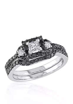 New 👍 1/2 ct. t.w. Black and White Diamond Bridal Ring Set in 10k White Gold by Belk & Co. 🛒 -DealsBelk & Co. Store Belk 29240