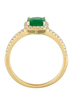 Flash Sale ⌛ 4/5 ct. t.w. Emerald and 1/5 ct. t.w. Diamond Halo Ring in 14k Yellow Gold by Belk & Co. ⌛ -DealsBelk & Co. Store Belk 29242