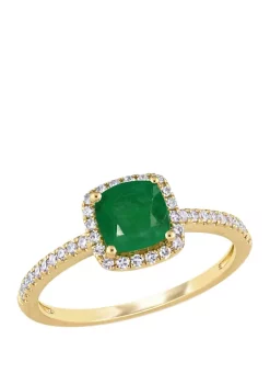 Flash Sale ⌛ 4/5 ct. t.w. Emerald and 1/5 ct. t.w. Diamond Halo Ring in 14k Yellow Gold by Belk & Co. ⌛ -DealsBelk & Co. Store Belk 29243