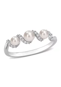New 😍 3-4MM Cultured Freshwater Pearl and 1/10 CT TW Diamond Swirl Ring in 14k White Gold by Belk & Co. 🎁
