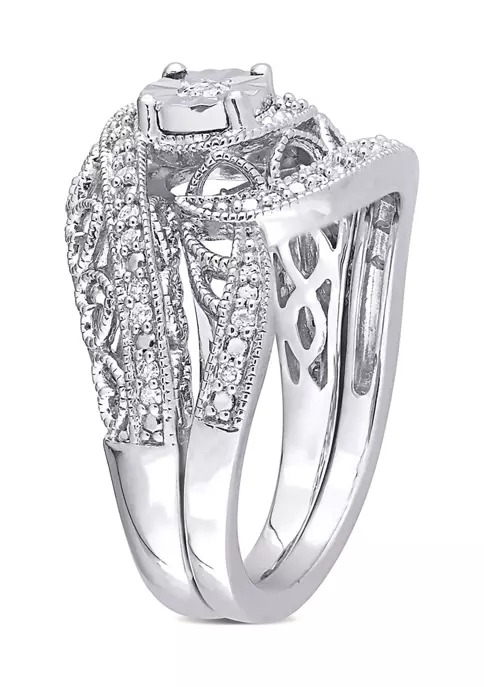 Buy ❤️ 1/5 CT TW Diamond Vintage Bridal Set in Sterling Silver by Belk & Co. 🧨 3 Buy ❤️ 1/5 CT TW Diamond Vintage Bridal Set in Sterling Silver by Belk & Co. 🧨 - Image 3