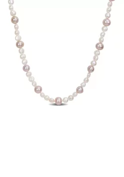 Best Pirce ✔️ 7.5-8MM Purple Freshwater Cultured Pearl and 5-5.5MM White Freshwater Cultured Pearl Necklace in Sterling Silver, 18 in by Belk & Co. 🌟