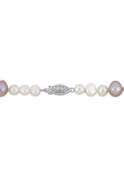 Best Pirce ✔️ 7.5-8MM Purple Freshwater Cultured Pearl and 5-5.5MM White Freshwater Cultured Pearl Necklace in Sterling Silver, 18 in by Belk & Co. 🌟 -DealsBelk & Co. Store Belk 29297